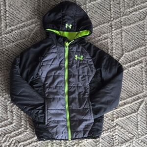 Under Armour Black and Gray Hooded Jacket Puffer Coat Youth Small S